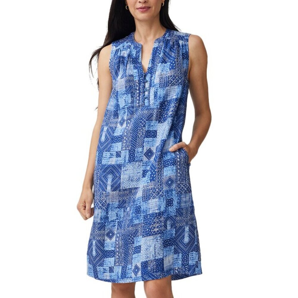 NWT J.McLaughlin Women's Nylee Diamond Patch Sleeveless Linen Dress Small S